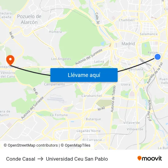 Conde Casal to Universidad Ceu San Pablo map