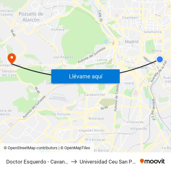 Doctor Esquerdo - Cavanilles to Universidad Ceu San Pablo map