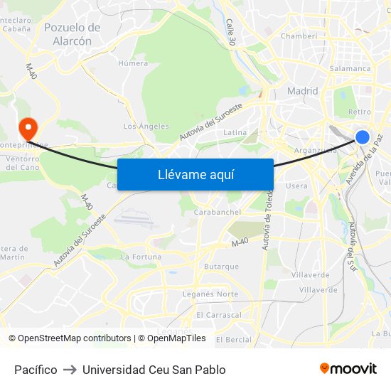 Pacífico to Universidad Ceu San Pablo map