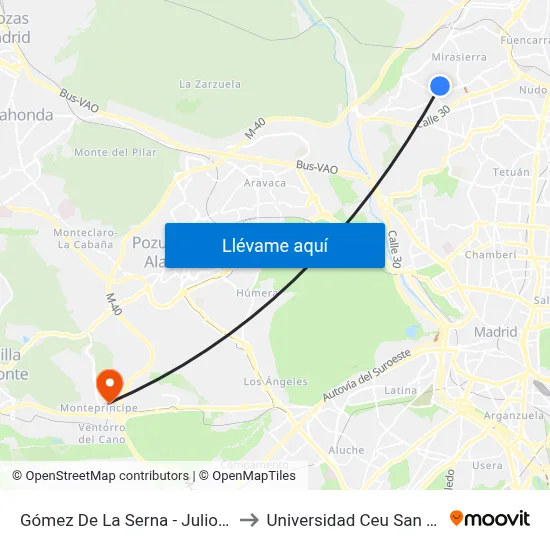 Gómez De La Serna - Julio Calvo to Universidad Ceu San Pablo map