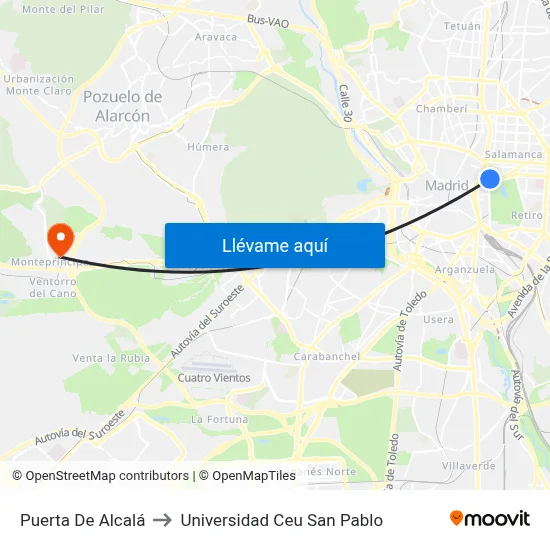 Puerta De Alcalá to Universidad Ceu San Pablo map