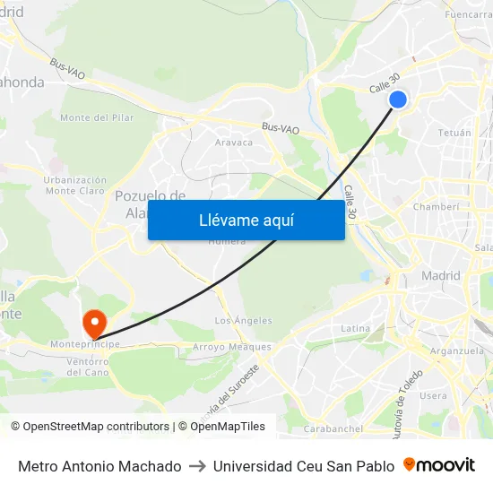 Metro Antonio Machado to Universidad Ceu San Pablo map