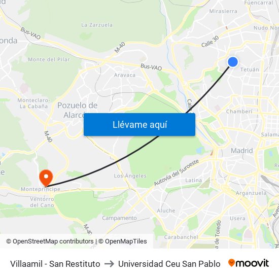 Villaamil - San Restituto to Universidad Ceu San Pablo map