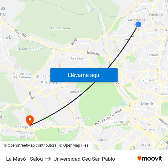 La Masó - Salou to Universidad Ceu San Pablo map