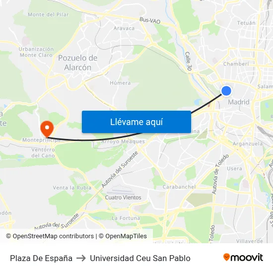 Plaza De España to Universidad Ceu San Pablo map