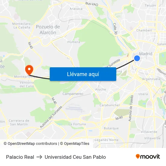 Palacio Real to Universidad Ceu San Pablo map