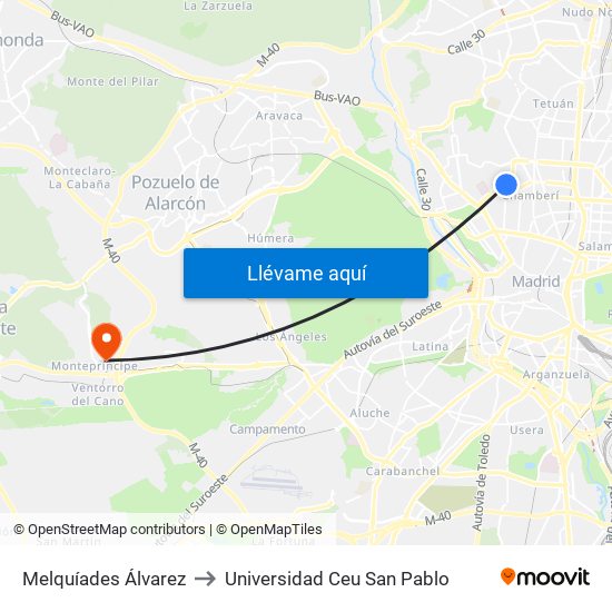 Melquíades Álvarez to Universidad Ceu San Pablo map
