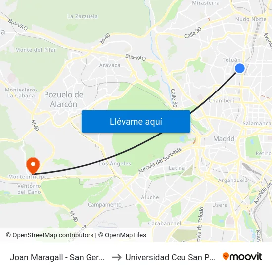 Joan Maragall - San Germán to Universidad Ceu San Pablo map