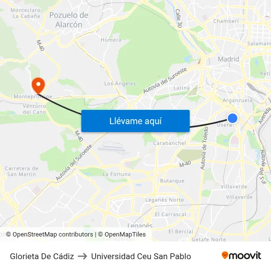 Glorieta De Cádiz to Universidad Ceu San Pablo map
