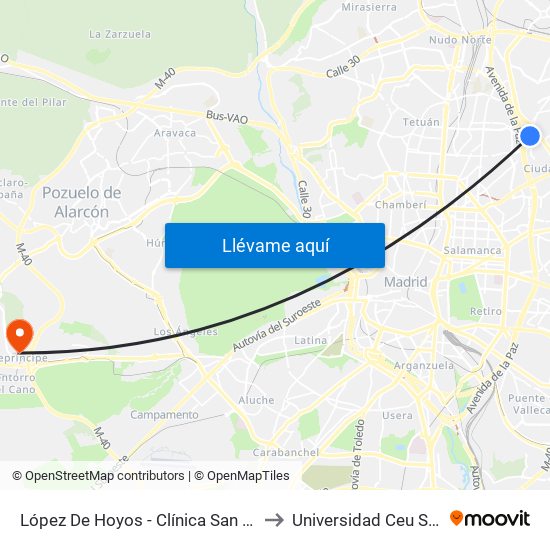 López De Hoyos - Clínica San Juan De Dios to Universidad Ceu San Pablo map