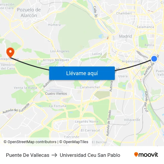 Puente De Vallecas to Universidad Ceu San Pablo map