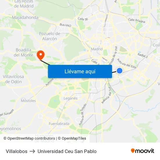 Villalobos to Universidad Ceu San Pablo map