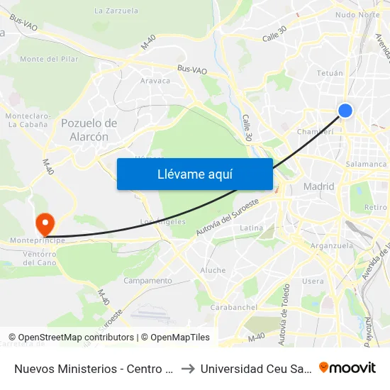 Nuevos Ministerios - Centro Comercial to Universidad Ceu San Pablo map