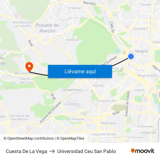 Cuesta De La Vega to Universidad Ceu San Pablo map