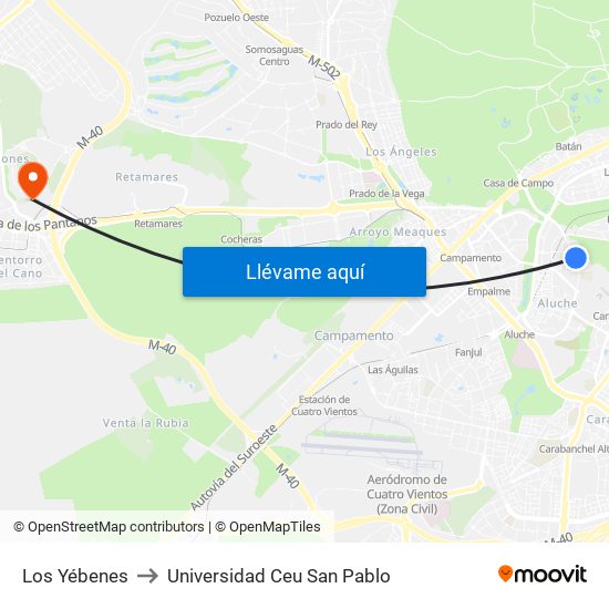 Los Yébenes to Universidad Ceu San Pablo map