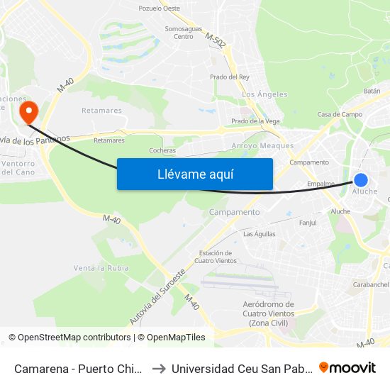 Camarena - Puerto Chico to Universidad Ceu San Pablo map