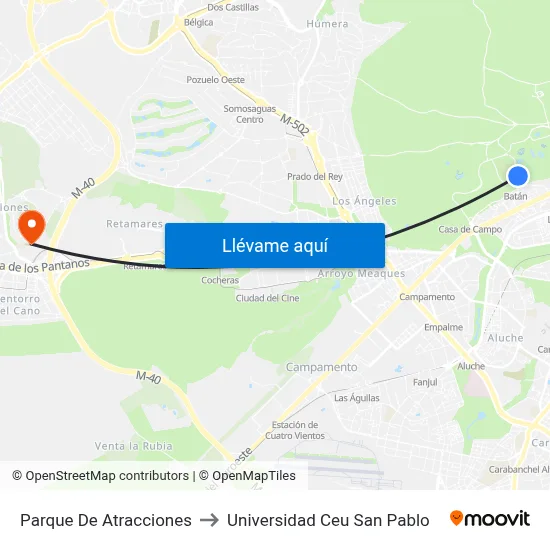 Parque De Atracciones to Universidad Ceu San Pablo map