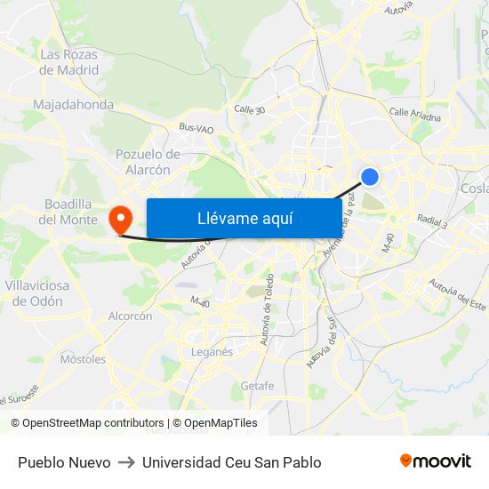 Pueblo Nuevo to Universidad Ceu San Pablo map