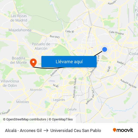Alcalá - Arcones Gil to Universidad Ceu San Pablo map