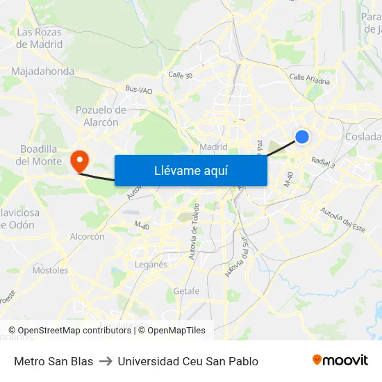 Metro San Blas to Universidad Ceu San Pablo map