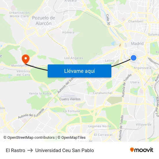 El Rastro to Universidad Ceu San Pablo map