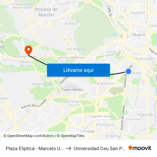 Plaza Elíptica - Marcelo Usera to Universidad Ceu San Pablo map