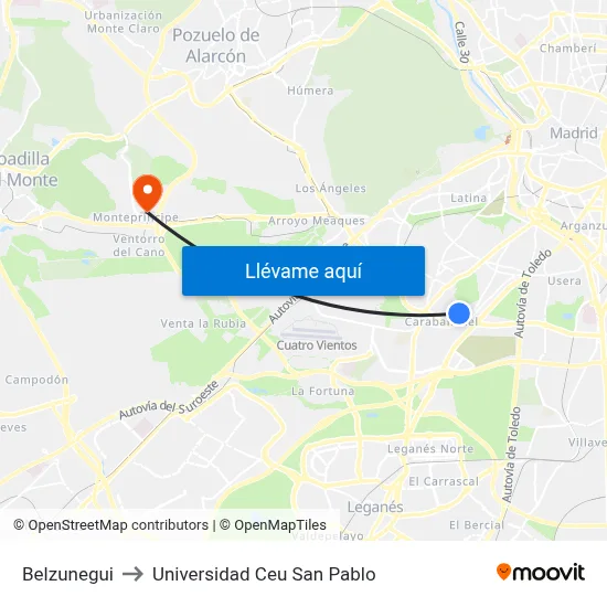 Belzunegui to Universidad Ceu San Pablo map