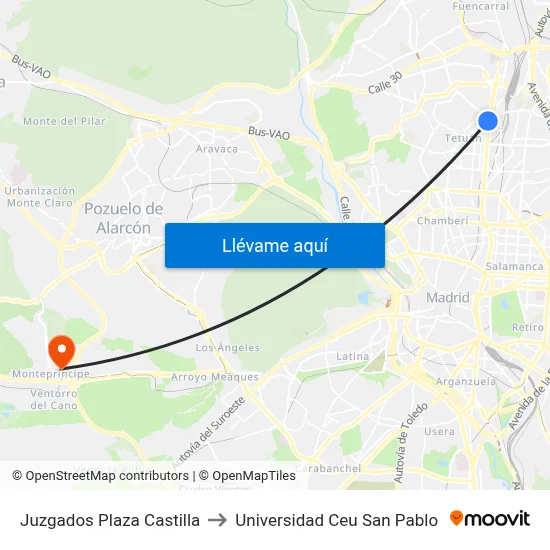 Juzgados Plaza Castilla to Universidad Ceu San Pablo map