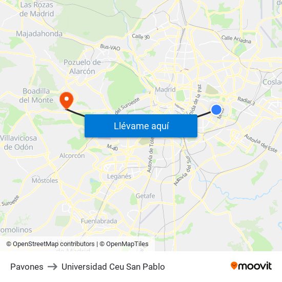 Pavones to Universidad Ceu San Pablo map