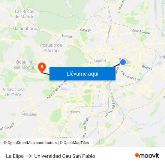 La Elipa to Universidad Ceu San Pablo map