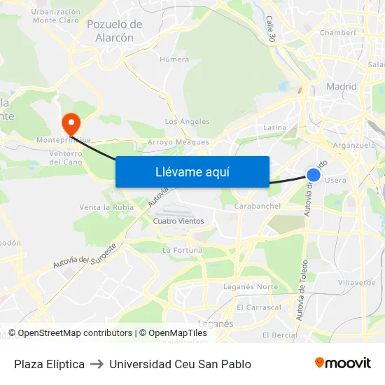 Plaza Elíptica to Universidad Ceu San Pablo map