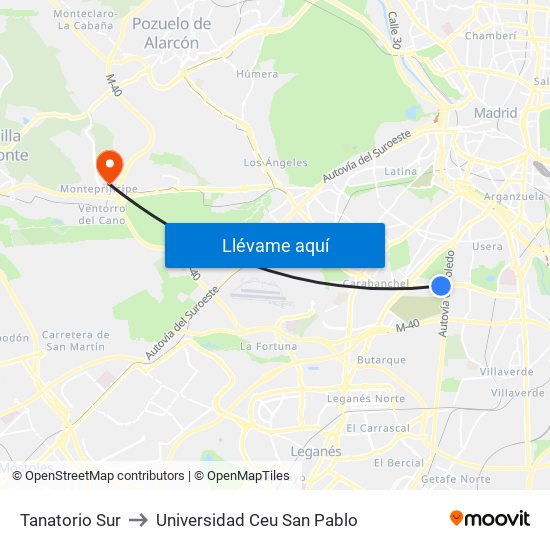 Tanatorio Sur to Universidad Ceu San Pablo map