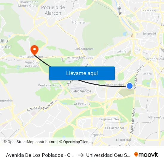 Avenida De Los Poblados - Cocheras Emt to Universidad Ceu San Pablo map