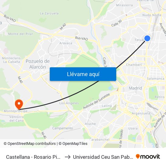 Castellana - Rosario Pino to Universidad Ceu San Pablo map