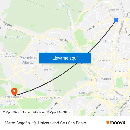 Metro Begoña to Universidad Ceu San Pablo map