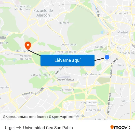 Urgel to Universidad Ceu San Pablo map