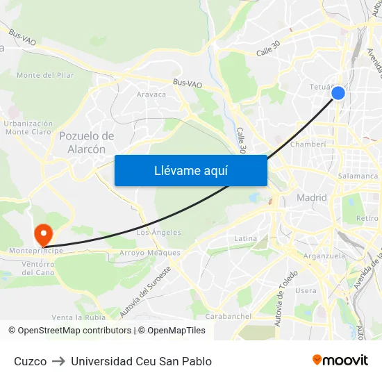Cuzco to Universidad Ceu San Pablo map