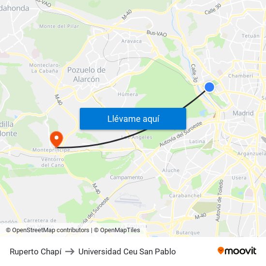 Ruperto Chapí to Universidad Ceu San Pablo map