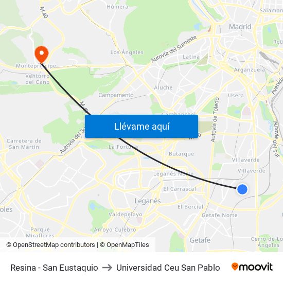 Resina - San Eustaquio to Universidad Ceu San Pablo map