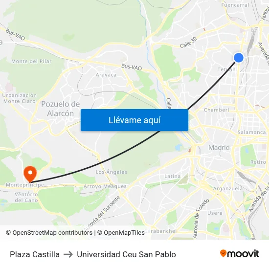 Plaza Castilla to Universidad Ceu San Pablo map