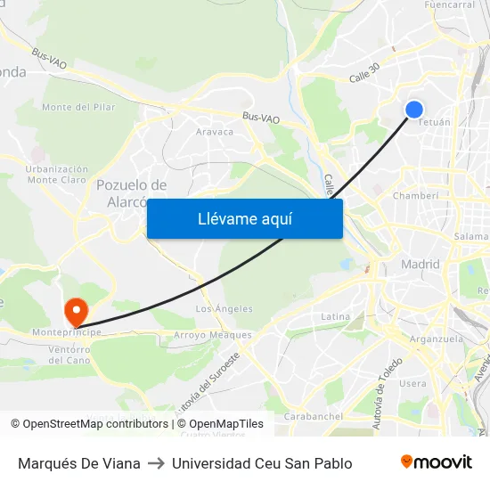 Marqués De Viana to Universidad Ceu San Pablo map