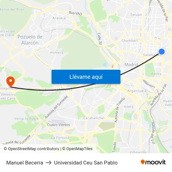 Manuel Becerra to Universidad Ceu San Pablo map