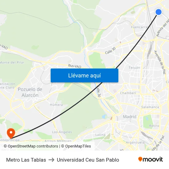 Metro Las Tablas to Universidad Ceu San Pablo map