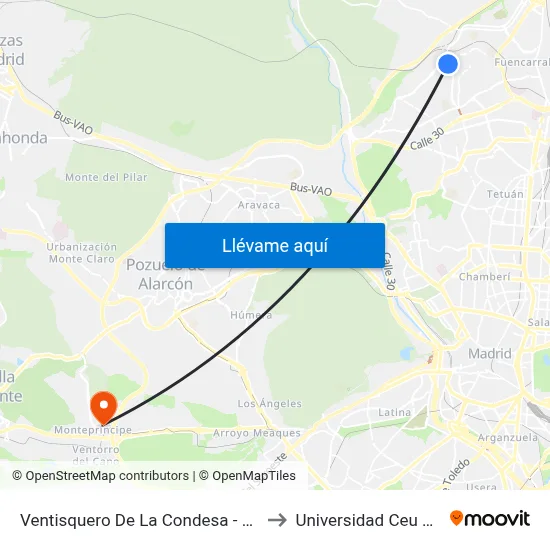 Ventisquero De La Condesa - Clínica Cemtro to Universidad Ceu San Pablo map