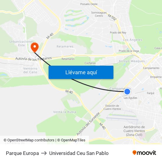 Parque Europa to Universidad Ceu San Pablo map