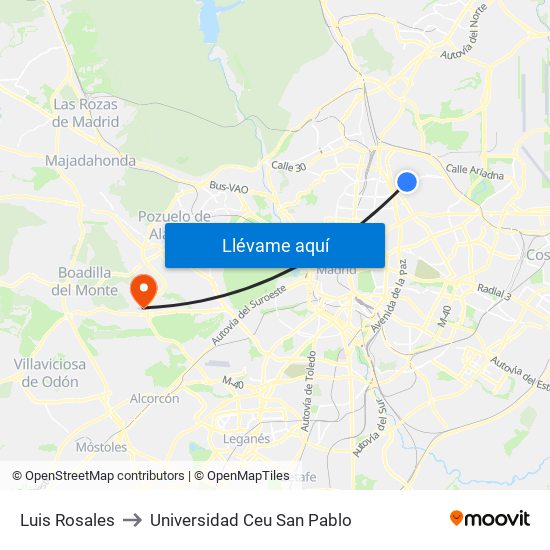 Luis Rosales to Universidad Ceu San Pablo map