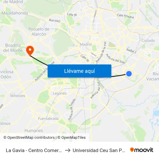 La Gavia - Centro Comercial to Universidad Ceu San Pablo map