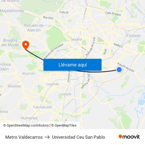 Metro Valdecarros to Universidad Ceu San Pablo map