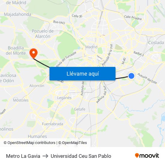 Metro La Gavia to Universidad Ceu San Pablo map