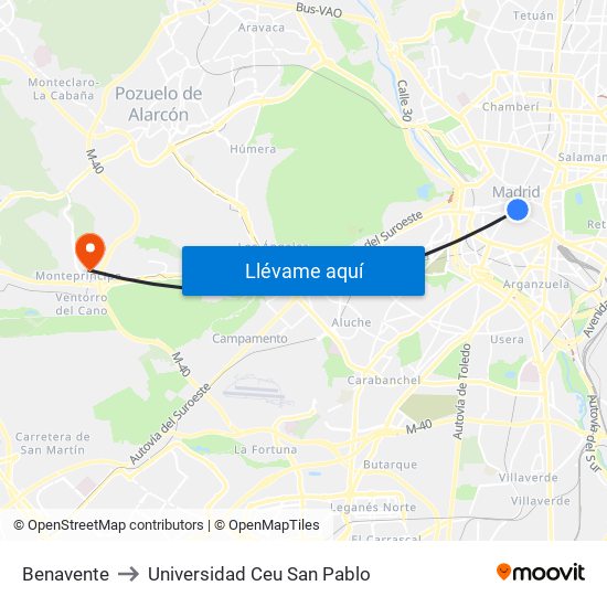 Benavente to Universidad Ceu San Pablo map